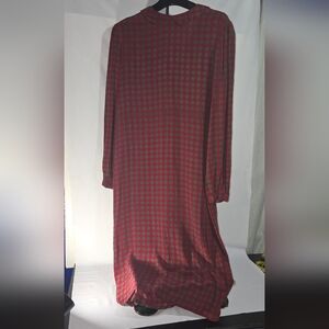Vtg Silk Peter Pan Collar Shift Long Sleeve Red Patterned Dress